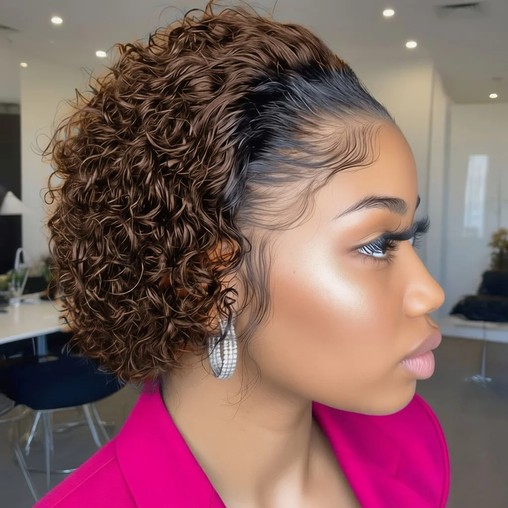 

1BT4 Lace Front Wigs 13X4 Short Bob Curly Brazilian Human Hair Wigs Pixie Cut 180% Density Plucked Pixie Curly Wigs For Women