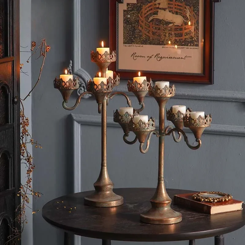 Vintage Wrought Iron Floor Candle Holder European Court Style Antique Jewelry Display Stand Wedding Aisle Decor Ornament High