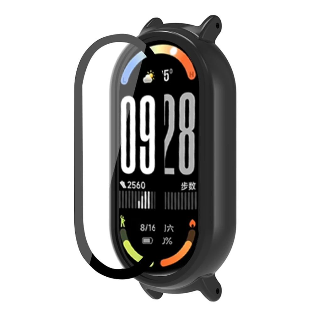 

Керамический чехол для часов Xiaomi Smart Band 10, чехол для ПК с пленкой из закаленного стекла - черный