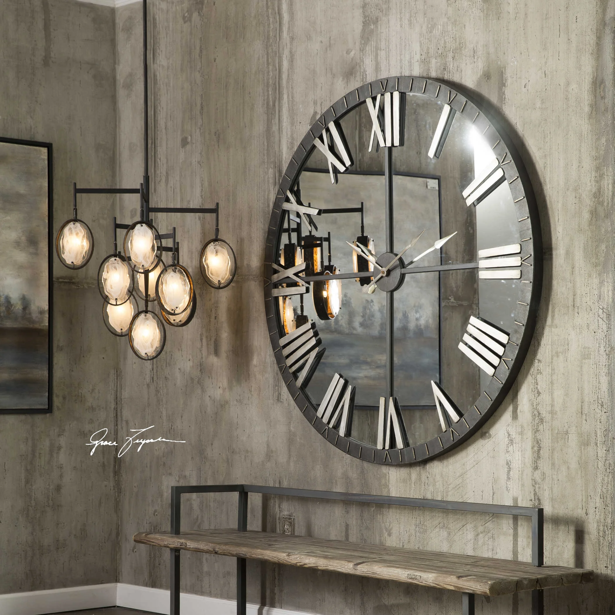 60 inch Oversized Roman Numbers Mirrored Face Round Metal Wall Clock