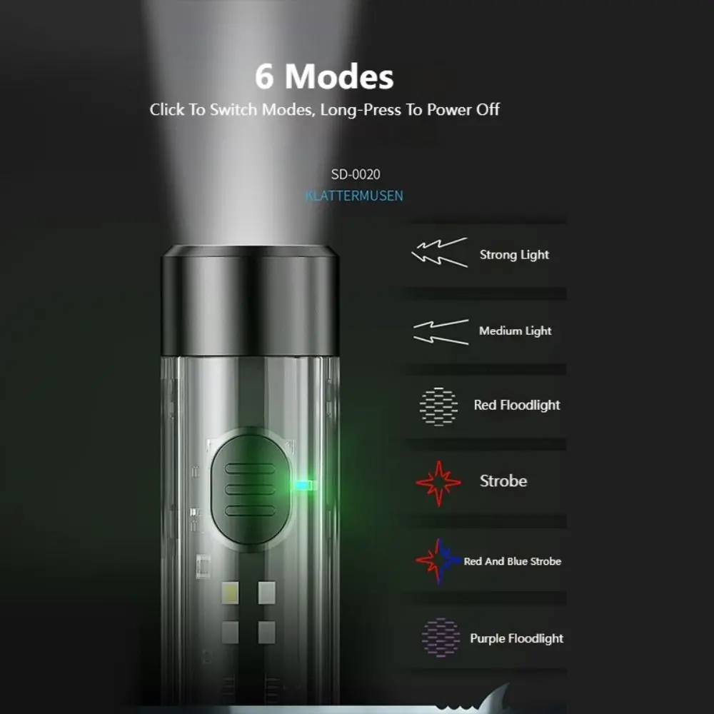 Portable Mini Keychain Flashlight 80 Lumen UV/Red Light Pocket LED Flashlight with Buckle USB Rechargeable Small Flashlight