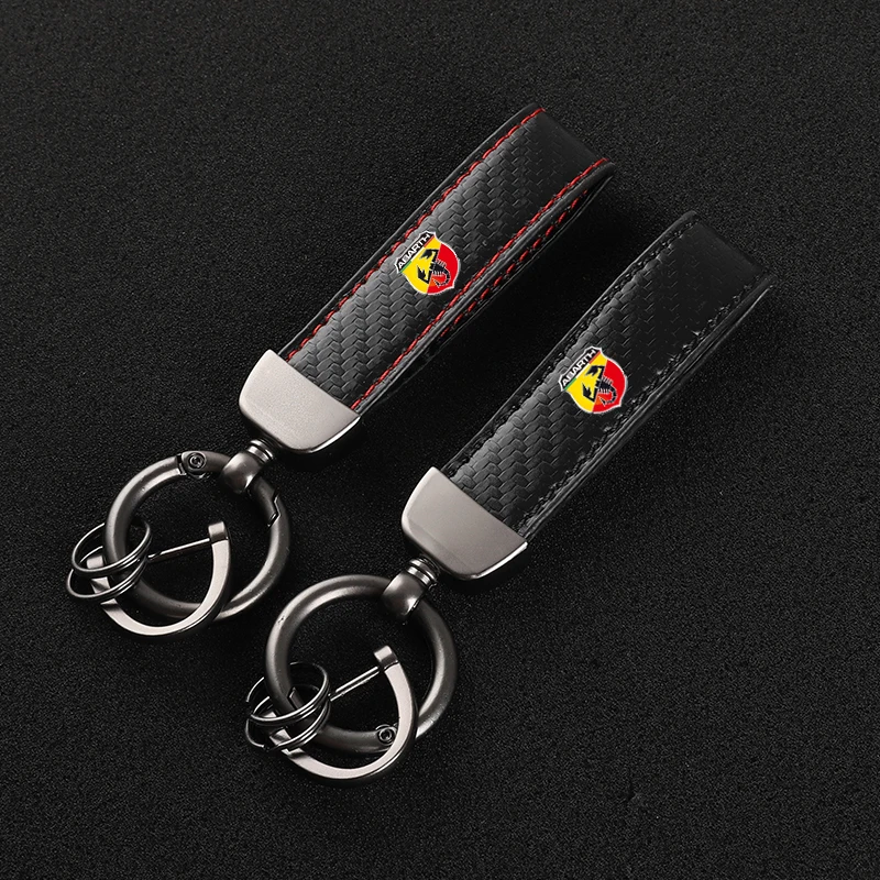 Leather Carbon Fiber Car Rings Keychain Zinc Alloy Keyrings For Abarth 500 Metal Auto Accessions Universal Car