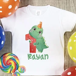 Personalised  Kids Birthday T-shirt Child Custom Name Clothes Dinosaur Cartoon Print Tops Boys Girls Shirt Birthday Cute T Shirt