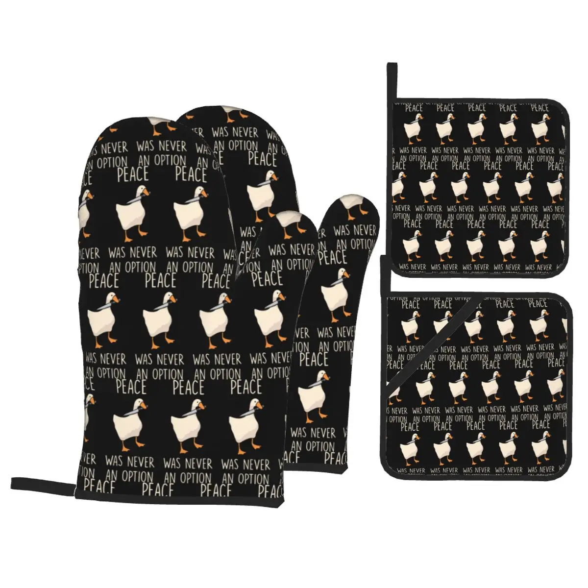 Goose Goose Peace Was Never An Option Oven Mitts and Pot Holder Sets of 4 for Baking Cooking BBQ Resistant Non-Slip Gloves