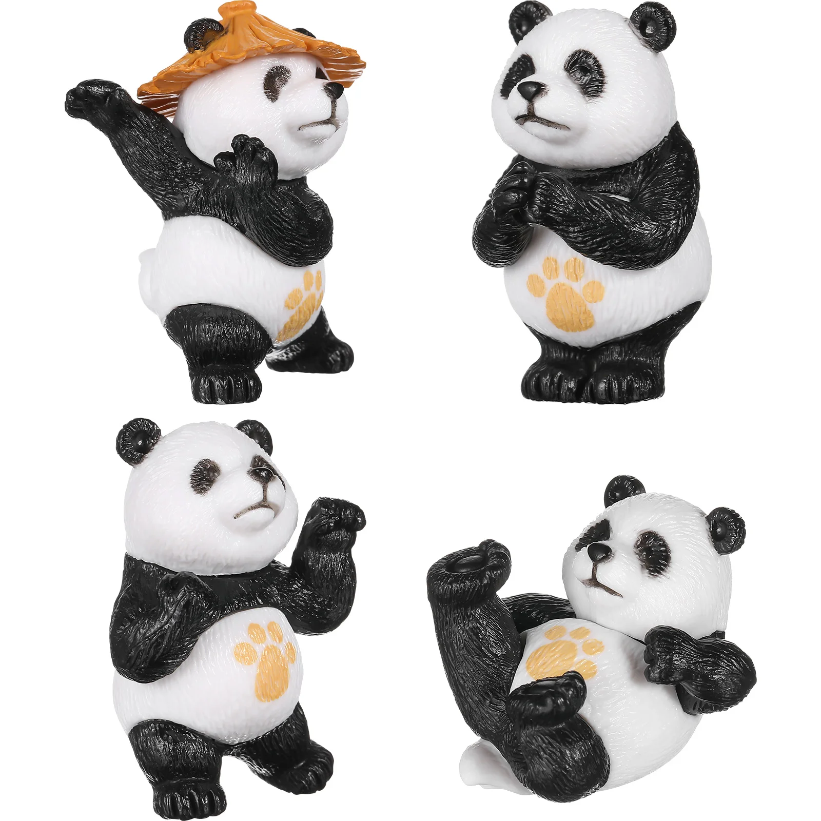 4 Uds. Modelo de Panda de Fitness, juguetes, animales de peluche, adorno en miniatura, decoración para pastel, adorno de estatuilla de dibujos animados de Pvc para interiores