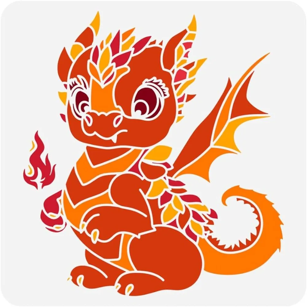 

Little Fire Dragon Painting Stencil 11.8x11.8 inch Reusable Cute Dragon Pattern Drawing Template DIY Baby Dragon Decoration