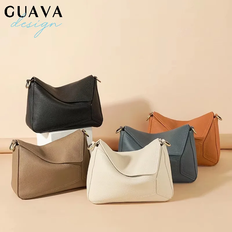 

Cowhide Leather Women's Geometric Solid Color Shoulder Bag For Ladies Large Capacity Pillow Crossbody Handbag Luxury