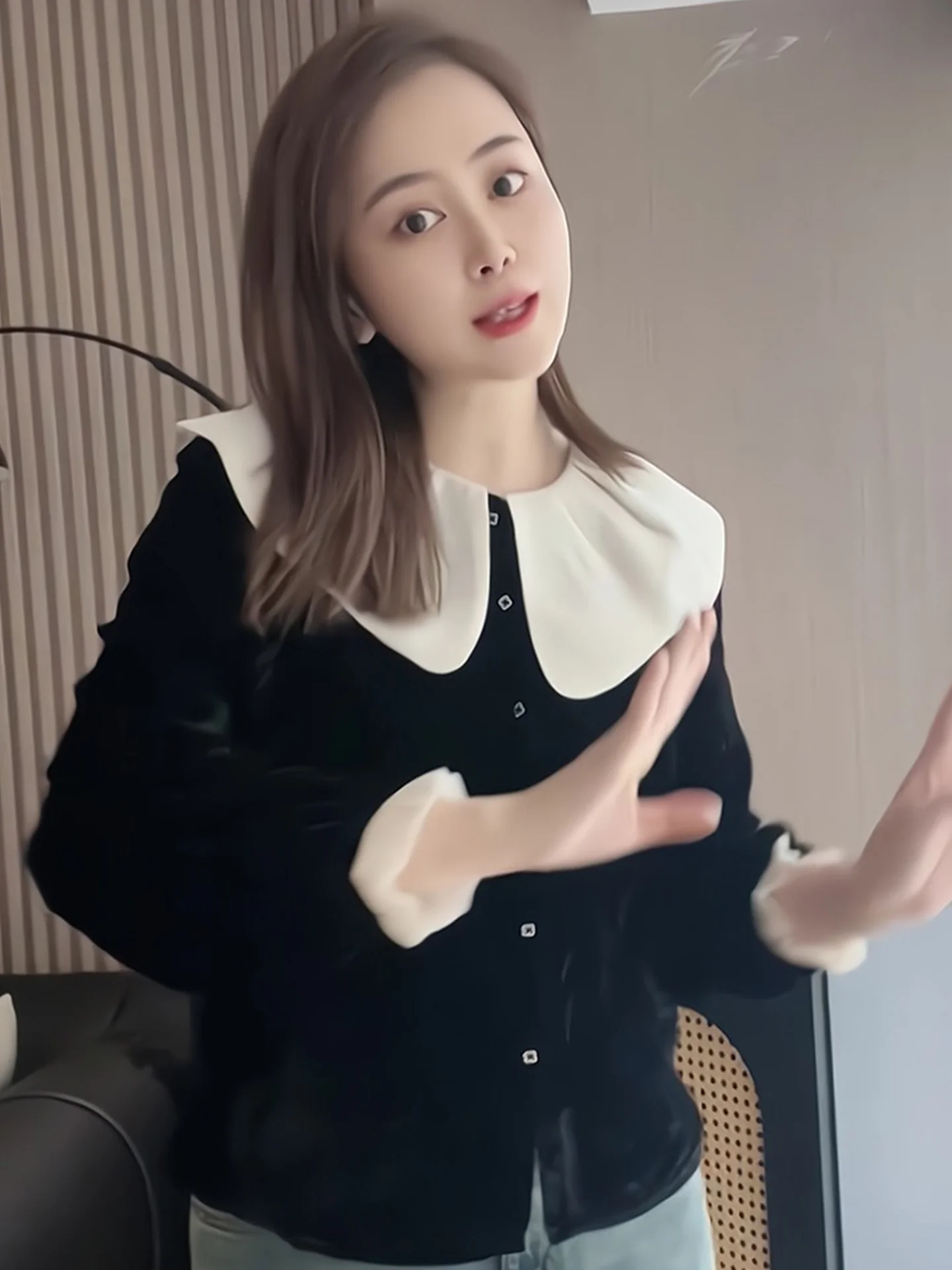 Colletto per bambola lungo in velluto Sve irt Agel Ele Versatile top coreano in seta per donne di 25-29 anni in autunno