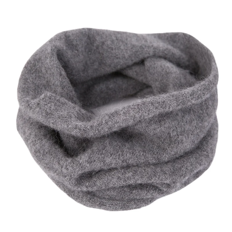 Women100% Wool Ring Scarves Soft Single Loop Neck Warmer Female Winter Cashmere Knitted Turtleneck Fake Collar Neckerchief