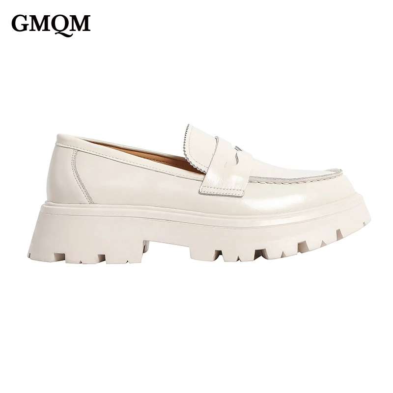 

GMQM Brand Fashion Women Pumps Loafers Shoes New British Style Genuine Leather Ladies Oxford Shoes Thick-Soled Casual Sneakers