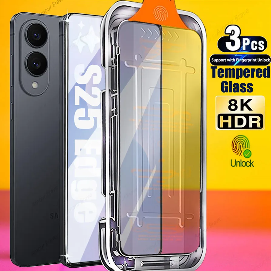 

3PCS HD Dust Free Unlock Glass For Samsung Galaxy S25 Edge S24 S25 Ultra Oleophobic Coating Easy Installation Screen Protector