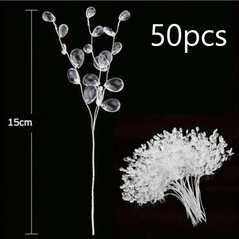 Artificial White Crystal Acrylic Water Droplet Handmade Hot Sale Wedding Bridal Bouquet Wreath Hairpin DIY Gift Decor Accessory