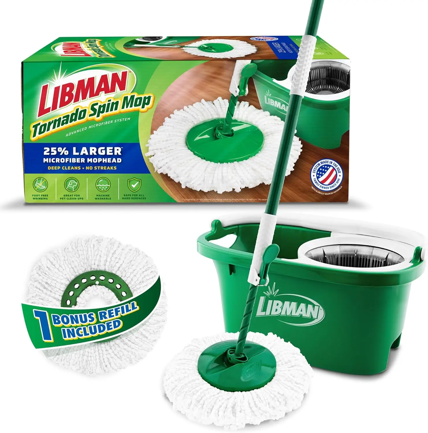 

Tornado Spin Mop System with Bucket and Wringer, 2 Heads for Hardwood Floor Cleaning