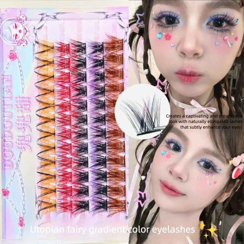 Doudou Sweet Utopia Fairy Gradient Colored Eyelashes Multi-color Mixed Pink And Purple Creative Comic Sandwich Graft Thin Stems