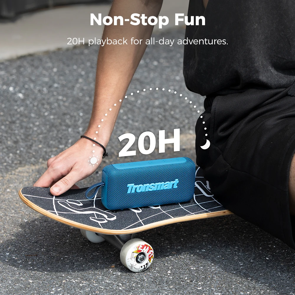 مكبر صوت Tronsmart Trip 2 سماعات بلوتوث لاسلكية مع جهير محسن، مقاوم للماء IPX7، وقت تشغيل 20 ساعة، للتخييم، في الهواء الطلق