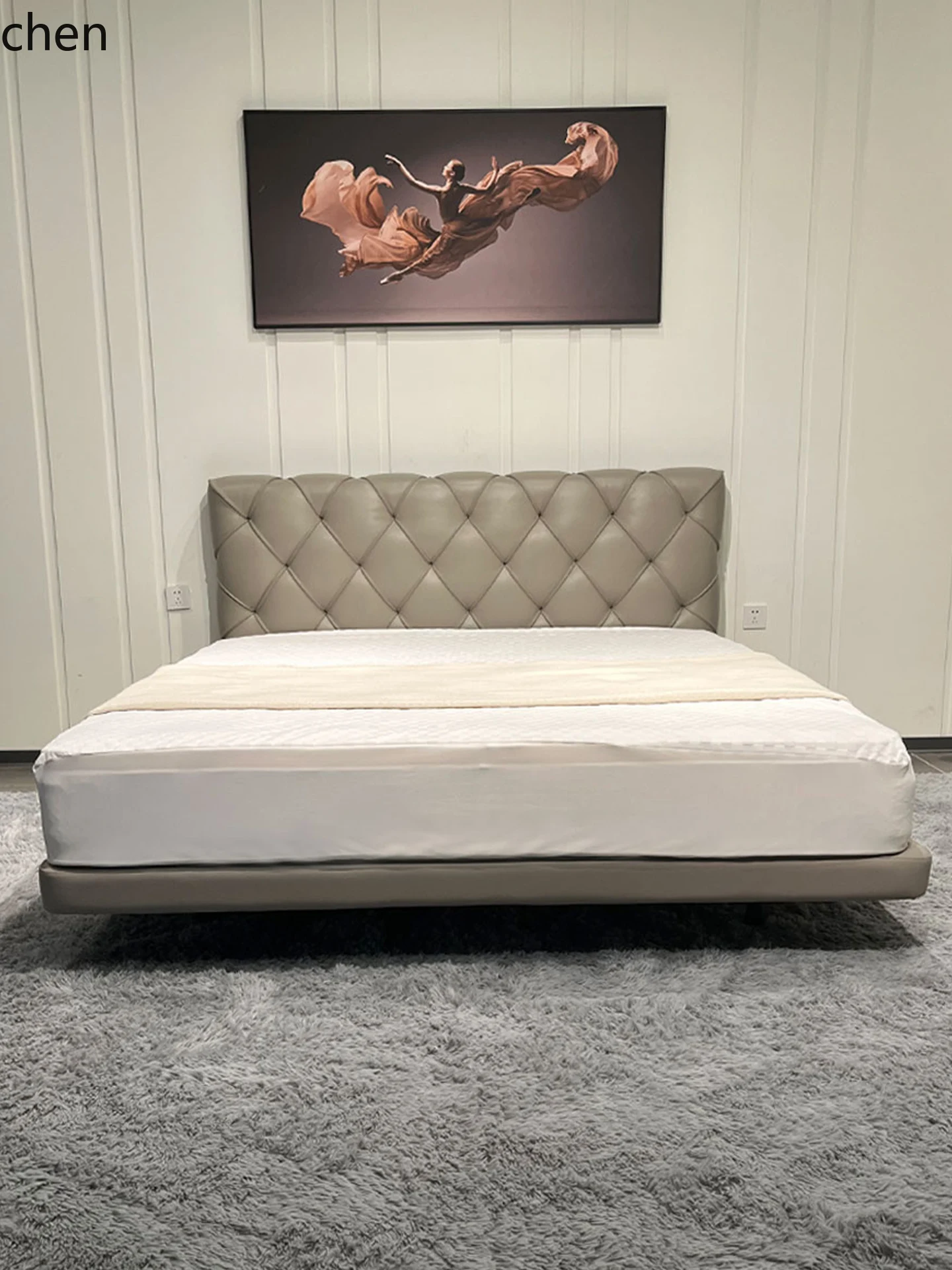 CZ1 Italian Minimalist Modern 1.8m Master Bedroom High-End Double Genuine Leather Bed Moon Surface Edge-to-Edge Floating Bed