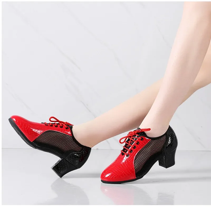 Chaussures de danse latine en plein air pour femmes, baskets de tango modernes, chaussures de salle de Rhjazz, chaussures de salsa, chaussures de formation d'enseignant, rouge et noir