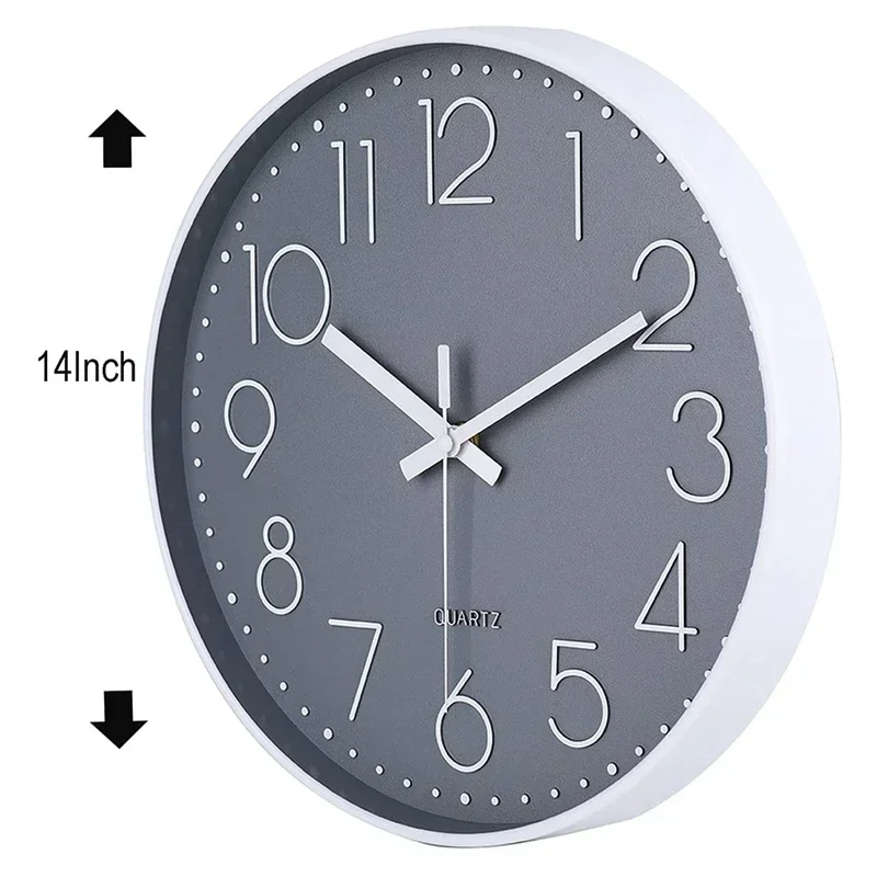 14inch/35cm Non-Ticking Wall Clock Silent Battery Operated Round Wall Clock Modern Simple Style Decor Clock (Gray)