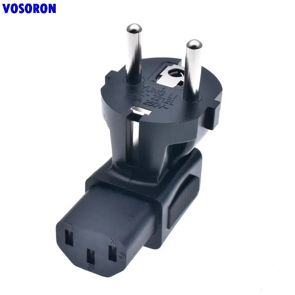 

IEC320 C13 to Standard 3 Prong European Schuko CEE 7 Right Angle Plug Adapter, Schuko Plug to Desktop Adapter for C14 Interface