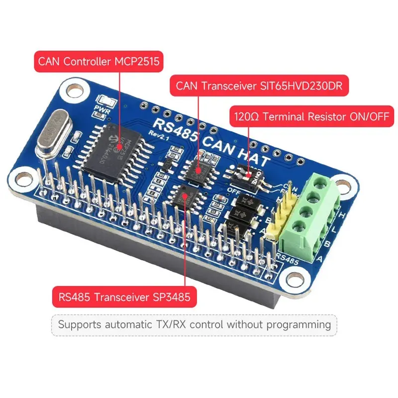 RS485 CAN BUS Module HAT Expansion Board Shield for RPI 0 Raspberry Pi Zero 2 W WH 2W 3A 3 Model B 3B Plus 4 4B 5