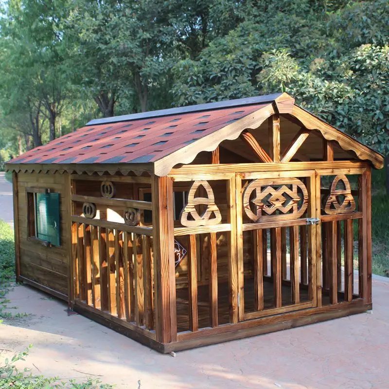 บ้านสุนัขกลางแจ้งจากโรงงาน ผลิตจากไม้ ทนทานต่อการกัด ป้องกันฝน สามารถปรับแต่งได้ บ้านสัตว์เลี้ยง