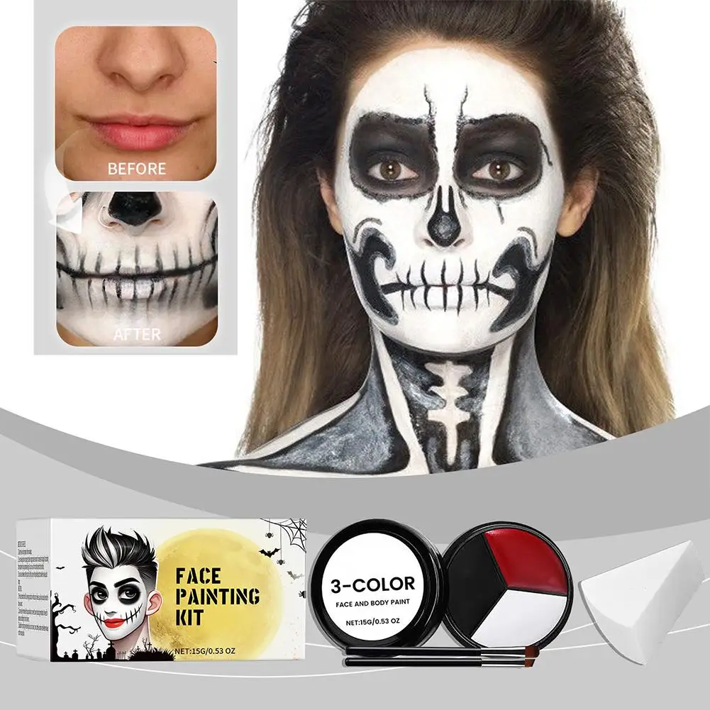 3 Farben Gesichts bemalung Kit Körper Make-up ungiftige Wasserfarbe Öl für Weihnachten Halloween Phantasie Karneval lebendige Party T8V8