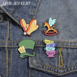 Cartoon Animation Movie Enamel Pins Custom We Are All Mad Here Cup Butterfly Brooch Clothes Lapel Badge Jewelry Gift for Friends