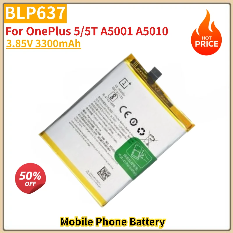 BLP637 Battery 3.85V 3300mAh For OnePlus 5/5T A5001 A5010 Mobile Phone Replacement Battery Brand-New High Quality