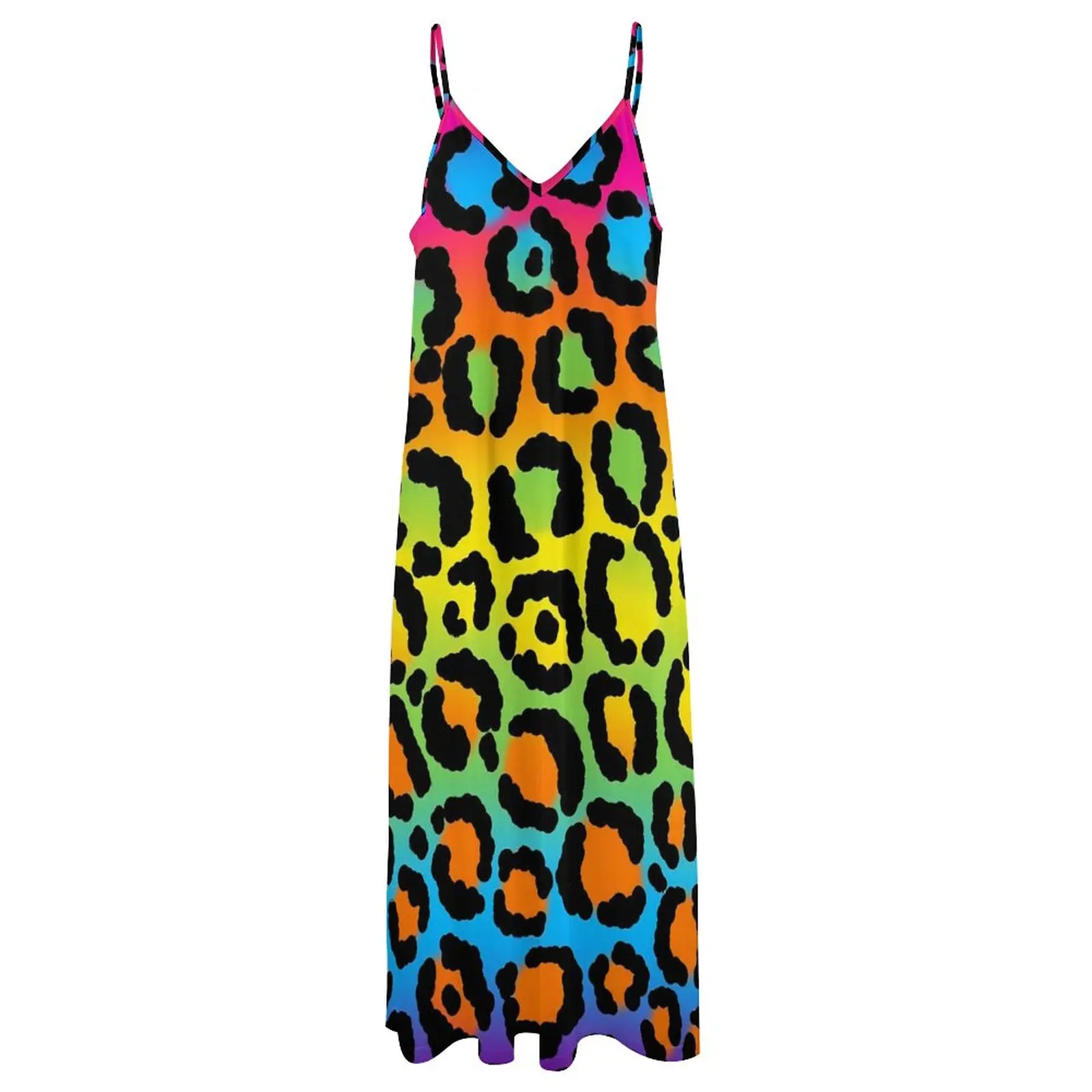 1997 neon regenboogjurk luipaardprint esthetische boho strand lange jurken vakantie vintage maxi-jurk grafisch vestido verjaardagscadeau