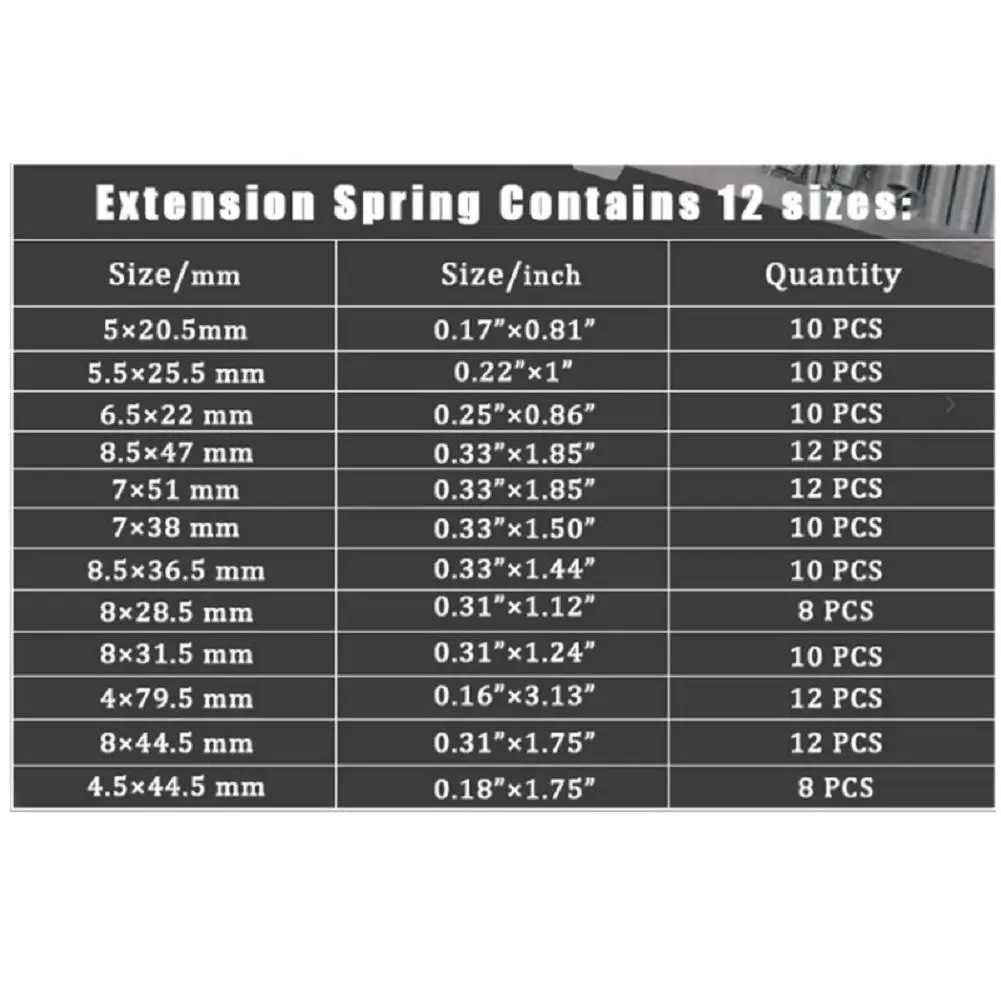 

200PC Zinc Plated Steel Springs Set with 20 Sizes for Repair and Mechanical Applications with Transparent Storage Box