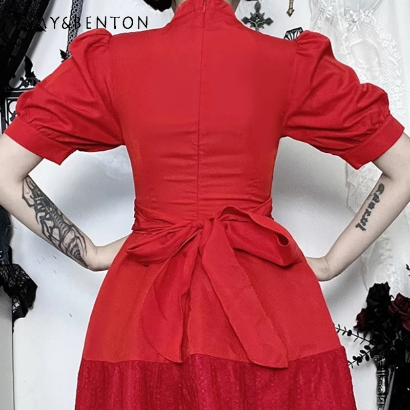 

2025 Autumn New Halloween Women's Clothing Original Design Red Sweet Cool Sexy Hot Girl Subculture Short Sleeve Dress Ladies