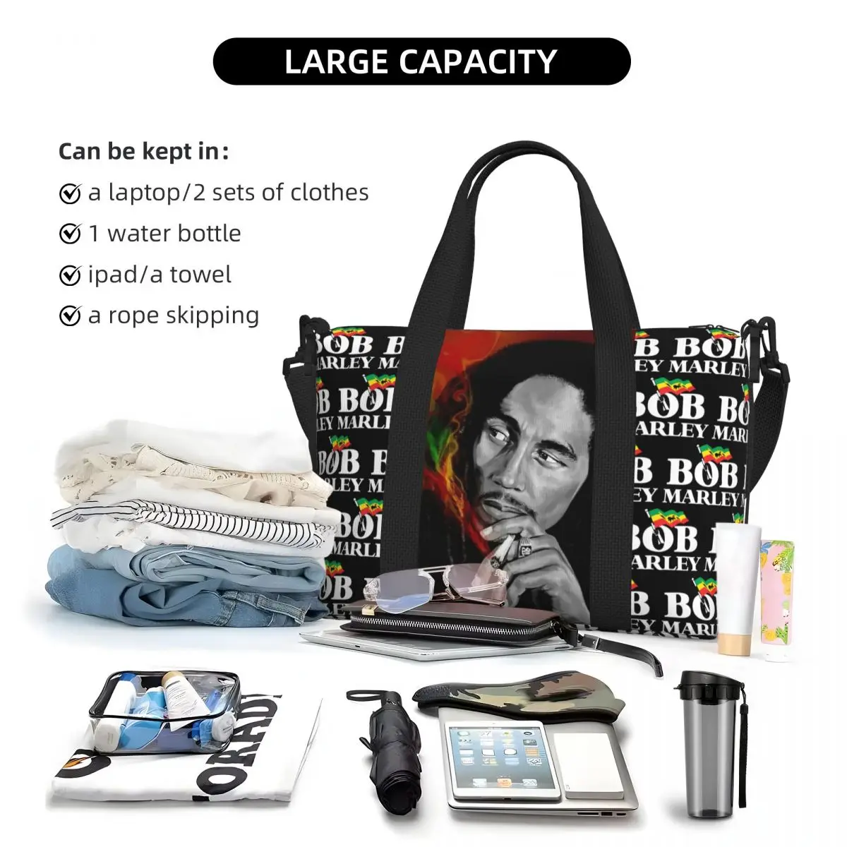 Bolso de mano personalizado de Jamaica Singer Reggae Rock Bob Marley para mujer, bolsa de mano Extra grande para gimnasio, bolsas de compras de viaje