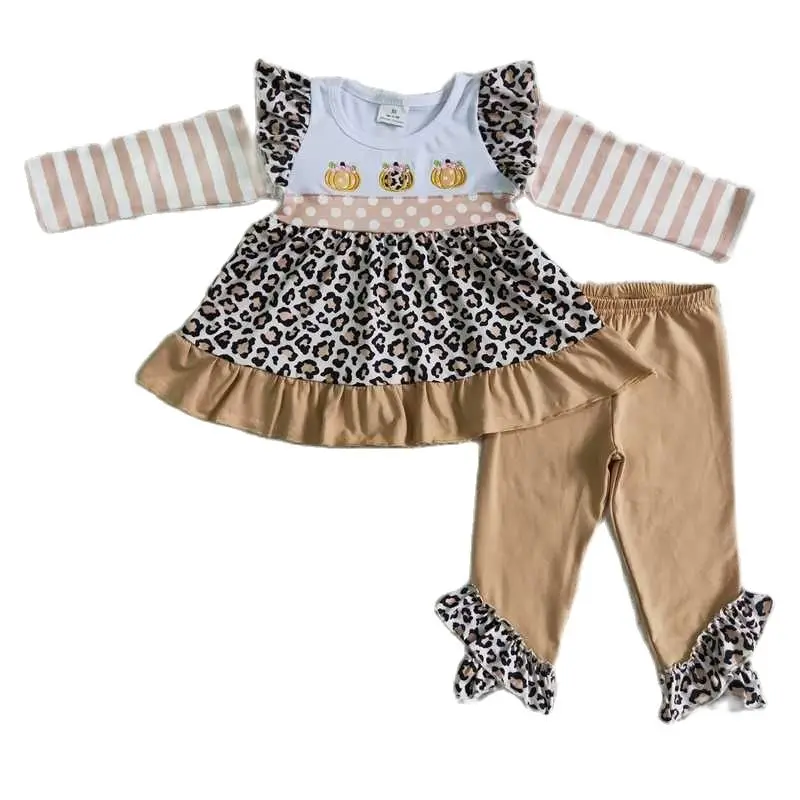 

Girls Autumn Embroidered Pumpkin Leopard Long-sleeved Trousers Set