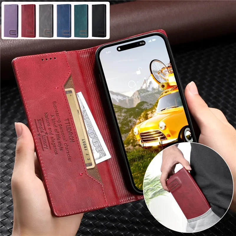 

Luxury Magnetic Leather Wallet Card Phone Case For iPhone 15 14 Plus 13 12 11 XS Max X XR SE 2022 8 7 6S Purse Flip Stand Cover