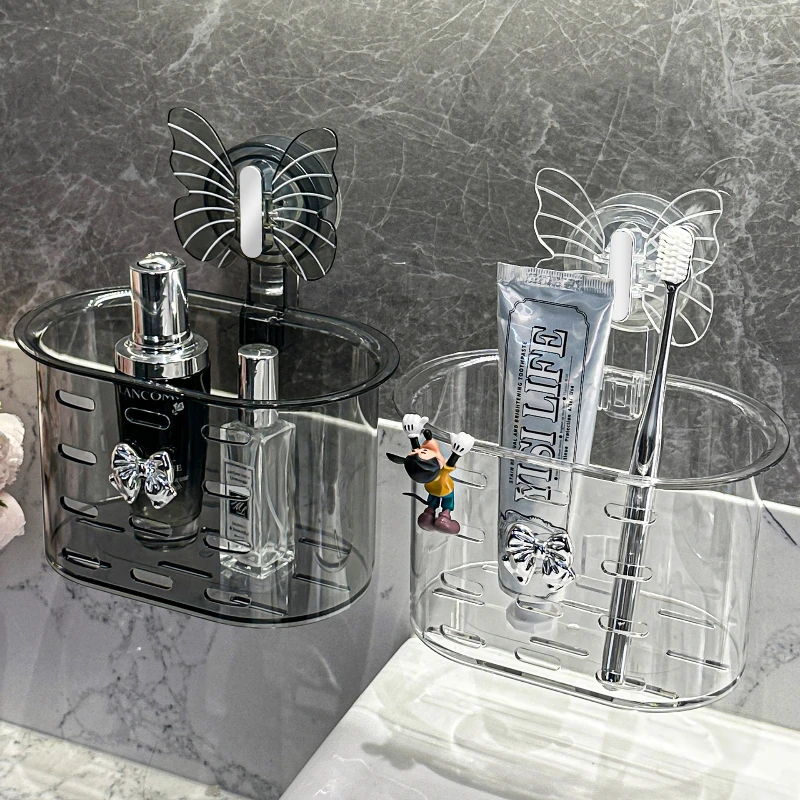 

Toothbrush Holder Modern Waterproof Bathroom Organizer with Adhesive Wall Mount Portable Space Saving Design
