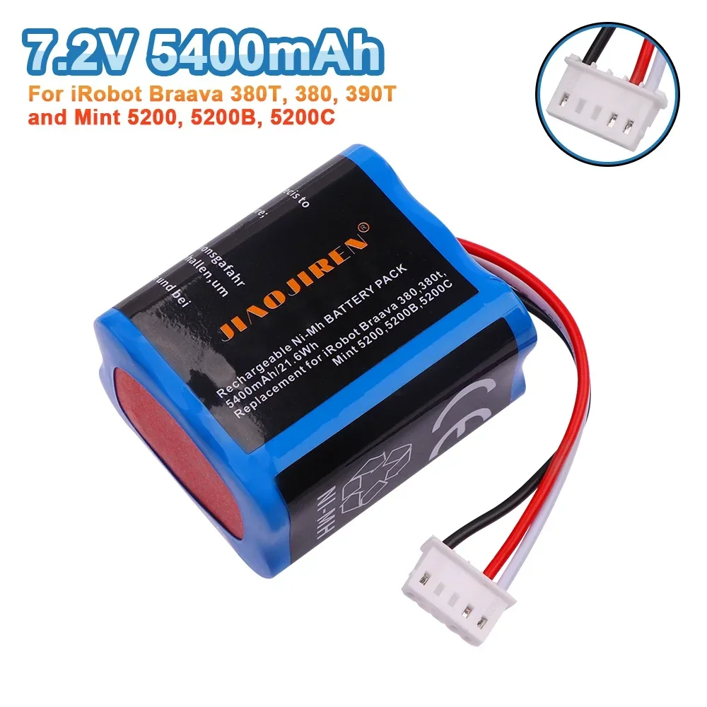 업그레이드7.2V NI-MH 5400mAh 배터리 iRobot Braava 380T 380 390T Mint 5200 5200B 5200C 진공 청소기 업그레이드 된 고용량