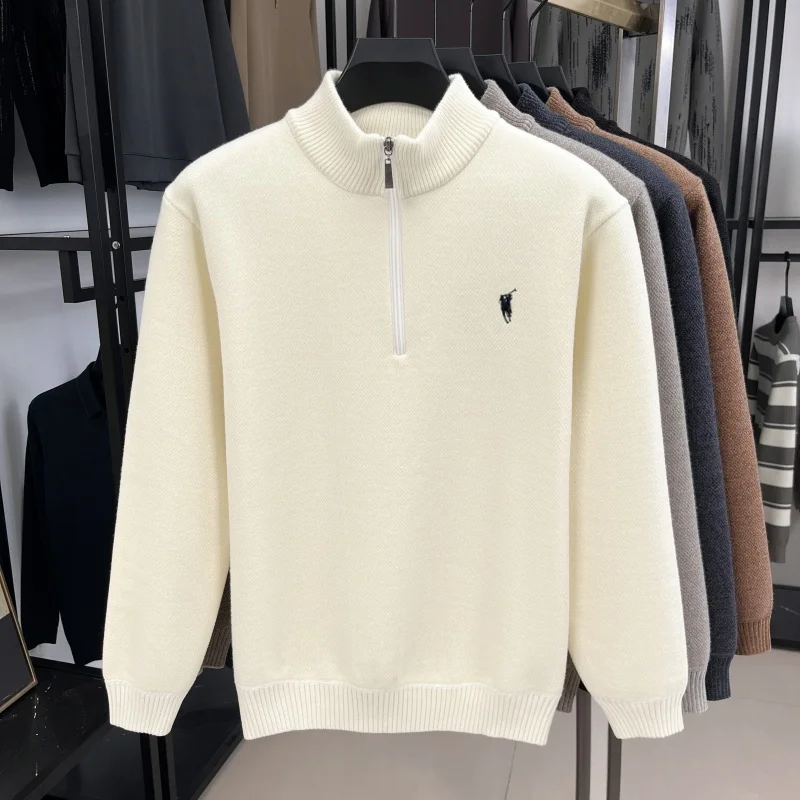 Maglione lavorato a maglia a collo semi alto con cerniera di marca di fascia alta lussuoso ricamo pony moda uomo Paul casual comfort nuovo pullover