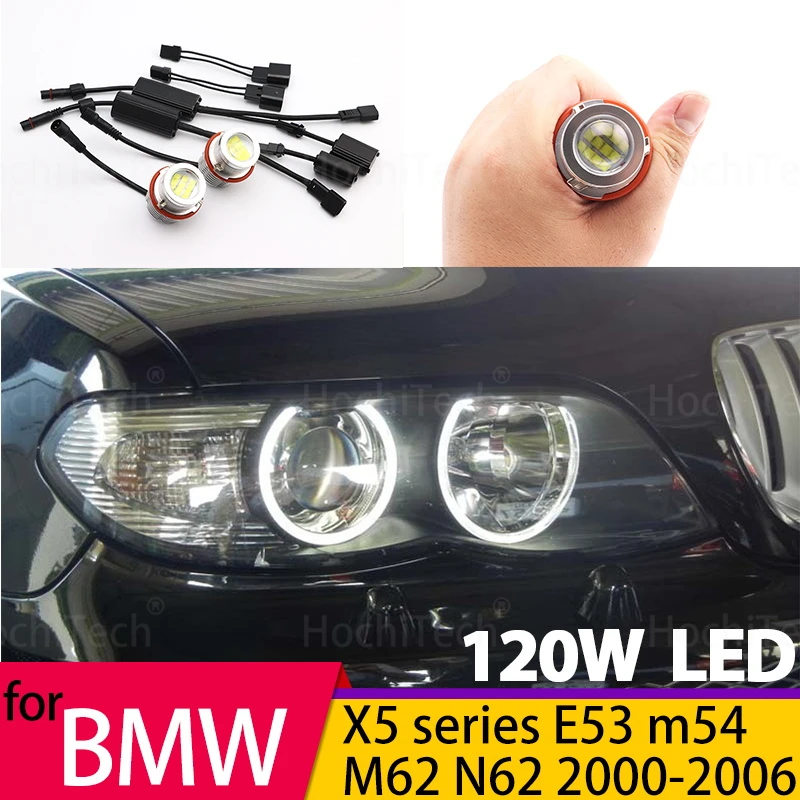 

for BMW X5 series E53 3.0i 4.4i 4.6is 4.8is m54 M62 N62 2000-2006 120W White Free Error 6000K LED Angel Eyes Marker Light Lamp