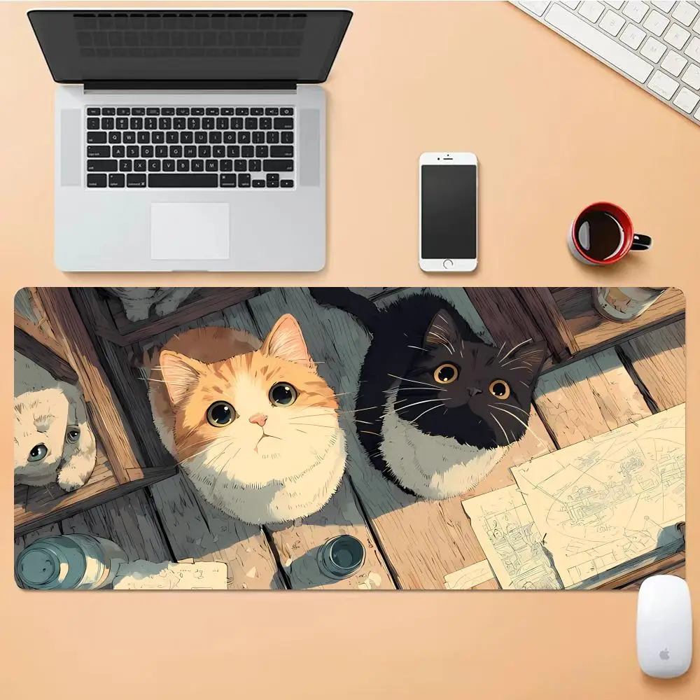 

The Cartoon Cats Mouse Pad Desk Mouse Pad Cute HD Desk Pad Extended Gaming Keyboard Mats Large XXL Gamer Mousepad 90x40