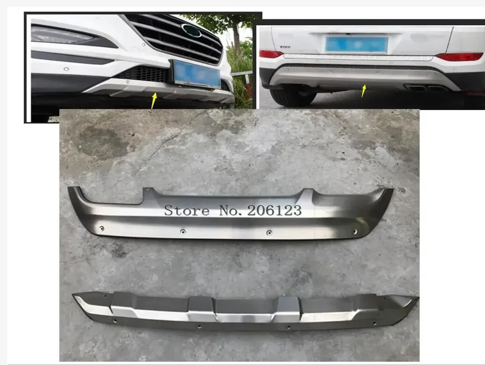 2pcs Stainless Steel Car Front + Rear Bumper Protector Guard Skid Plate Guard Bar Trim For Hyundai Tucson 2015 2016 2017 2018