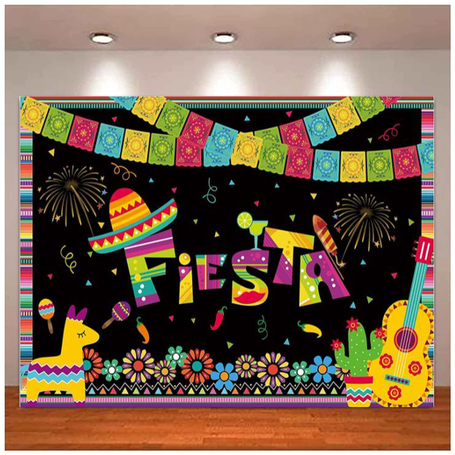 Mexican Fiesta Party Photography Backdrop Cinco De Mayo Carnival Background Flowers Dress Up Festival Birthday Decor Cake Table