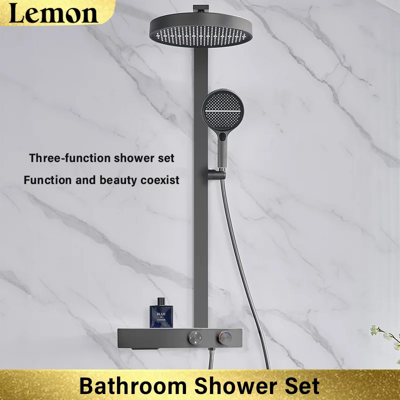 

Thermostatic bathroom shower set wall-mounted all-copper shower set three-function shower knob switch all-copper main body