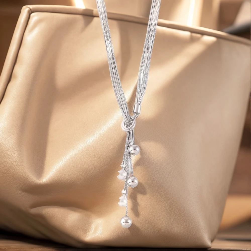 

Women's Necklace Multi-layer Thread Tassel Imitation Pearl OT Buckle Pull-out Stainless Steel Fashion Jewelry