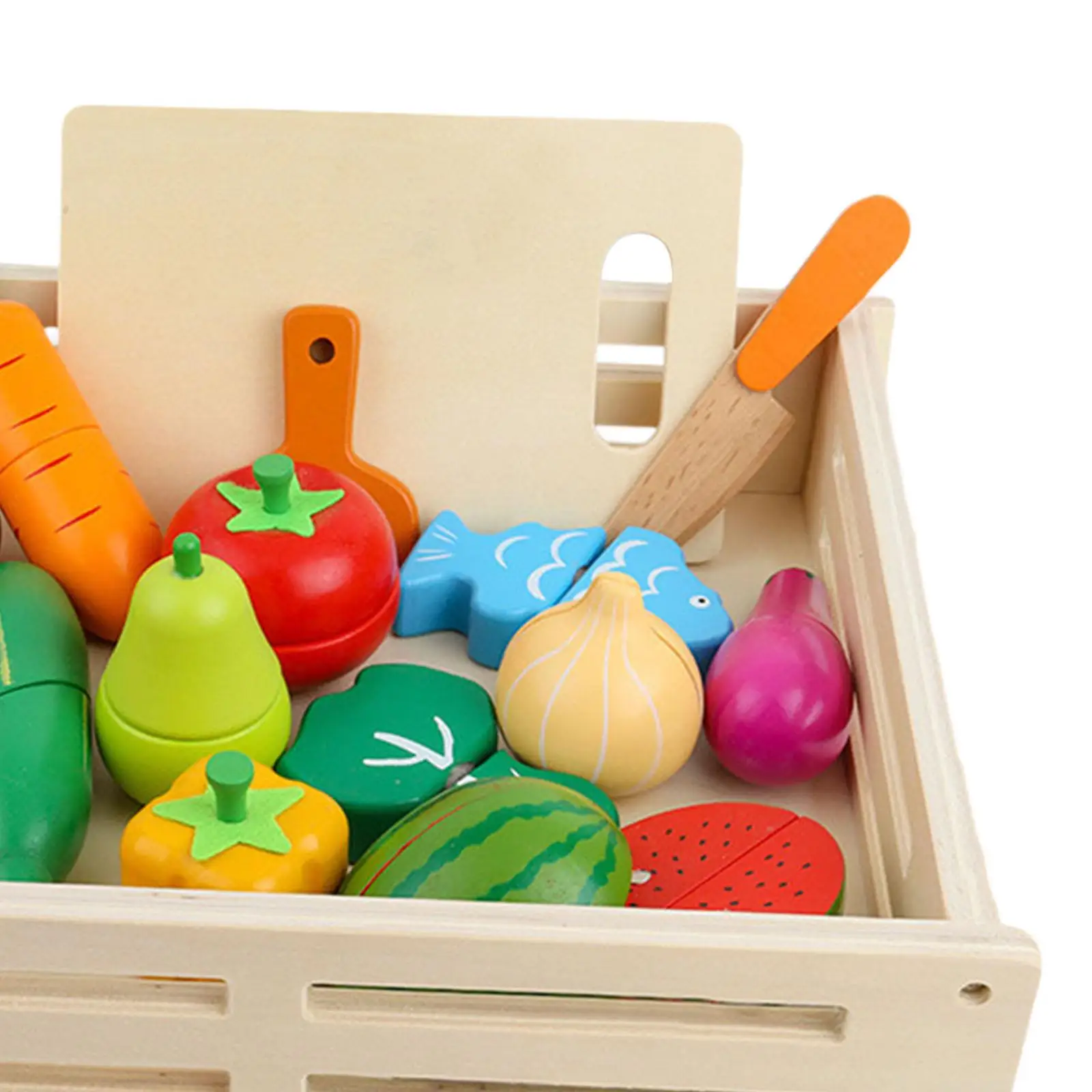 Ensemble de fruits à découper pour enfants, développement des compétences de base, jeu en bois amusant, cuisine avec boîte en bois, 3 ans, 4 ans, 5 ans, 6 ans, 7 ans, 17 pièces