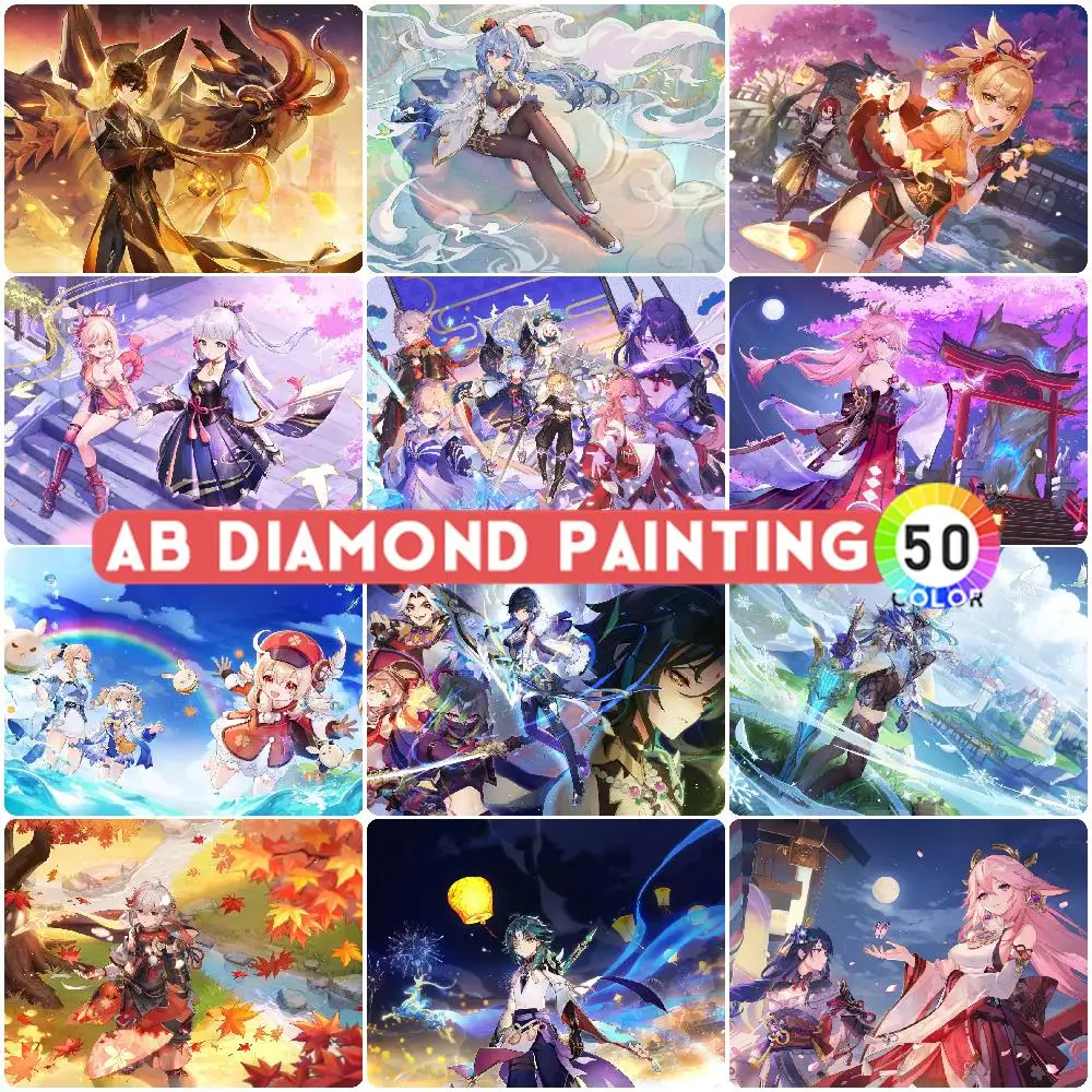 Diamond Painting Genshin Impact New Arrivals AB Northern Lights Mosaic Game Girls Embroidery 5D DIY Crafts Set Home Decor