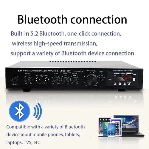 Imagen 2 del producto AV-369BT AMP de altavoz de sonido Bluetooth 5,1, receptor amplificador de audio estéreo, componentes del sistema estéreo de audio de cine en casa de 6 canales