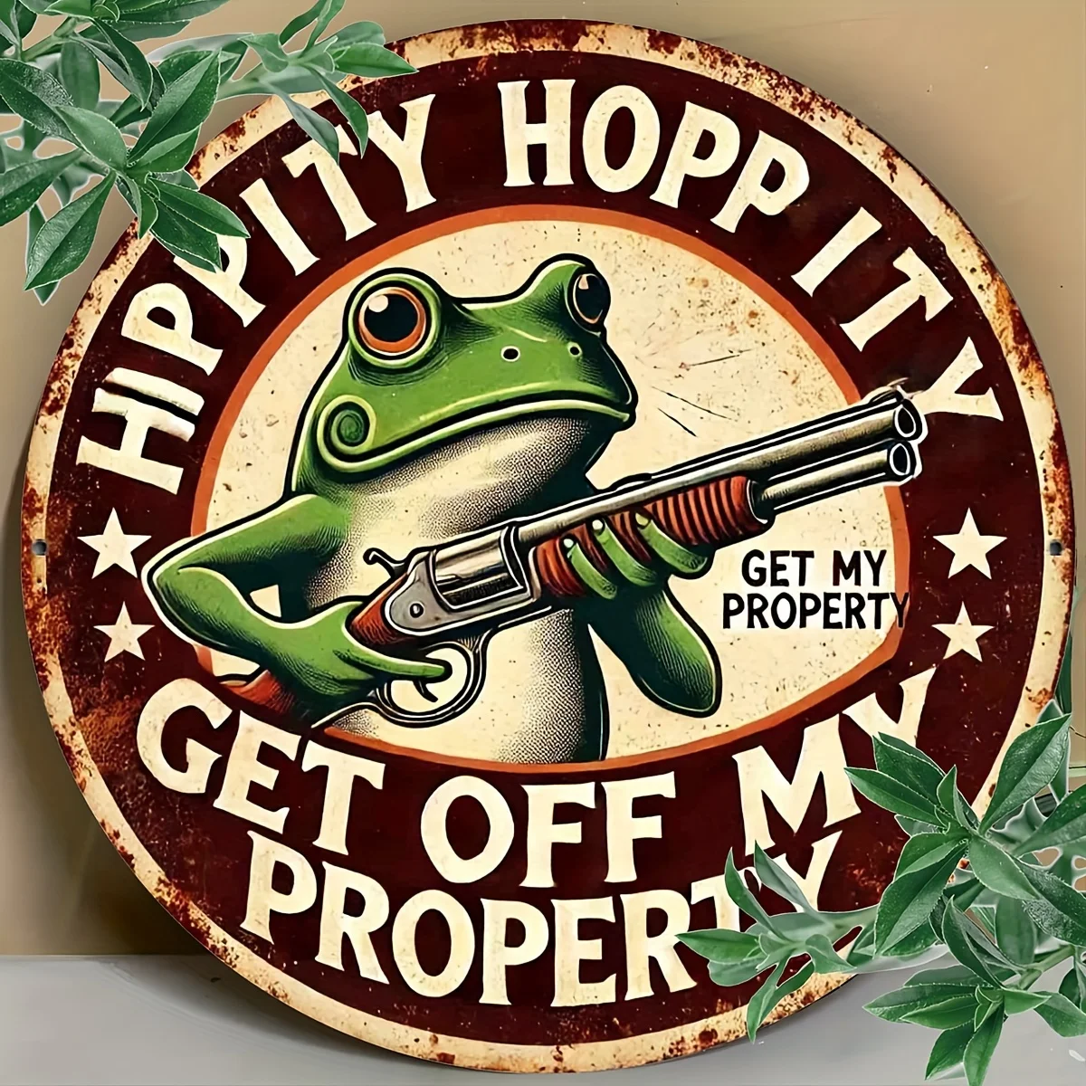 لافتة ألومنيوم عتيقة من Get Out of My Land مقاس 8 × 8 بوصة |   ديكور ريترو مضحك للمنزل والبار والمزرعة، لافتة ألومنيوم قديمة، منزلية