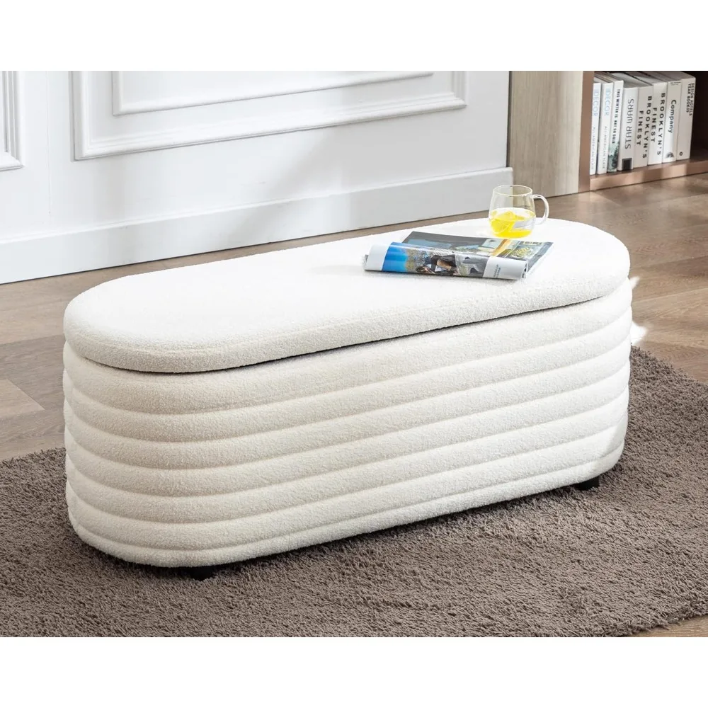 

Storage Teddy Ottoman Bench Upholstered Fabric Storage Bench End of Bed Stool with Safety Hinge for Bedroom,Living Room,Entryway