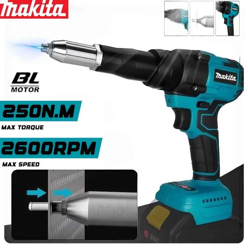 

Бесщеточный электрический заклепочник Makita для аккумулятора Makita 18V, беспроводной заклепочный пистолет с LED-подсветкой, автоматический инструмент для заклепок.