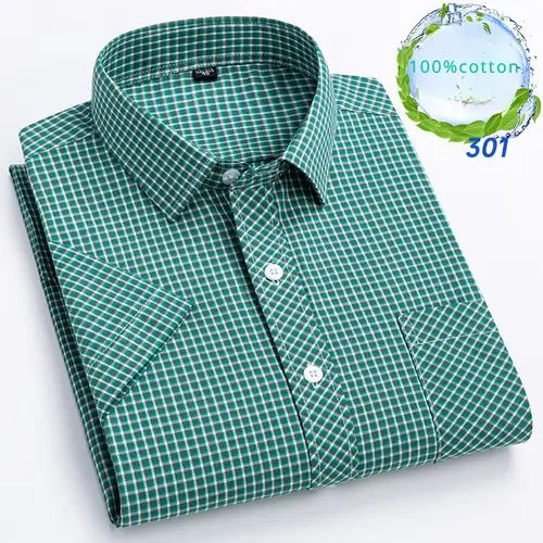 New in Shirt Over Size 100% Cotton Thin Summer Short Sleeve Shirts for Men Slim Fit Plain Shirt Plaid Soft Korean Popular Clothe - Image 12